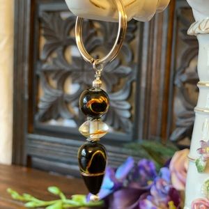 Handmade keychain w/ glass & sterling silver beads